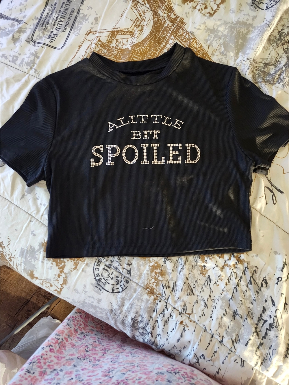 Baby Tee Black 'A Little Bit Spoiled' Rhinestone Crop Tee